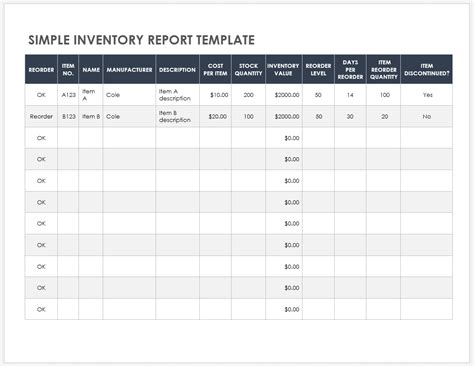 inventory report template excel